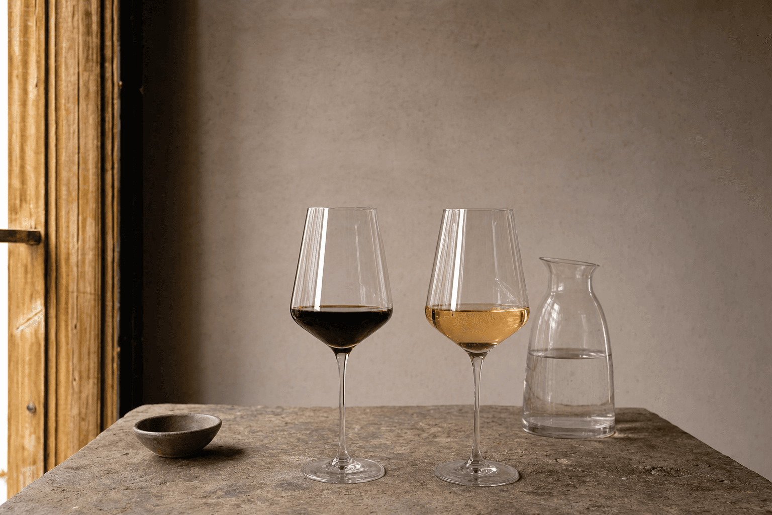 Dos copas de vino una al lado de otra para comparativa editorial