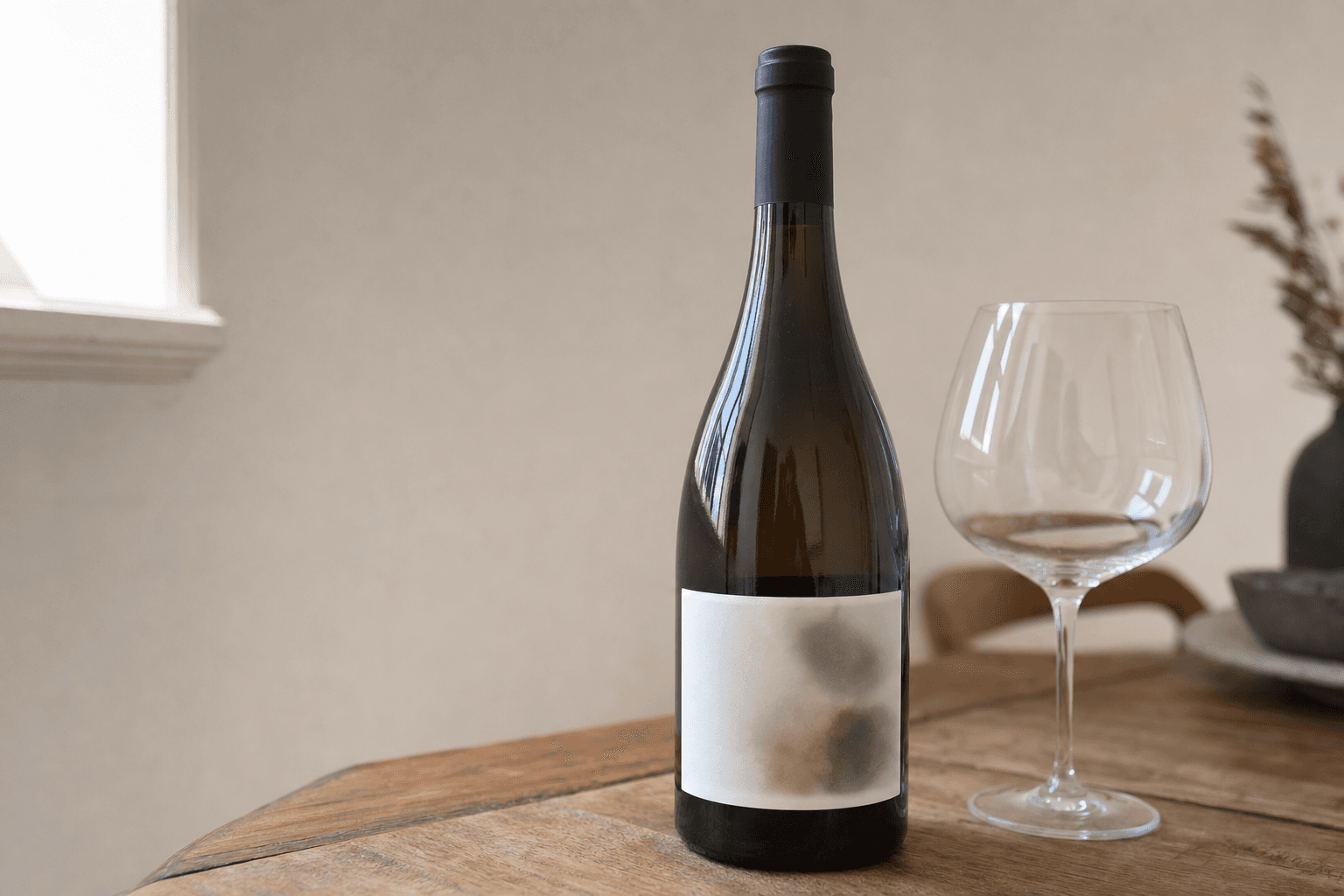 Etiqueta y contraetiqueta de una botella de vino con sus datos señalados