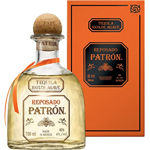 PATRÓN Reposado Premium Tequila, Tequila 100% de agave, elaborado artesanalmente en México, en pequeñas cantidades, con el mejor agave Azul Weber, añejado en barricas de roble, 40% vol, 70 cl / 700 ml